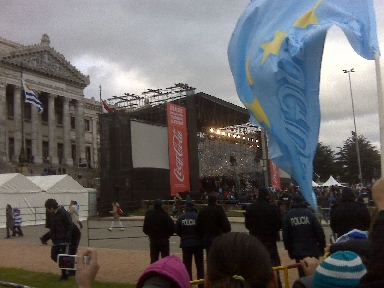 Stage in front of Uruguayan House of Parliament honoring Uruguayan soccer team
